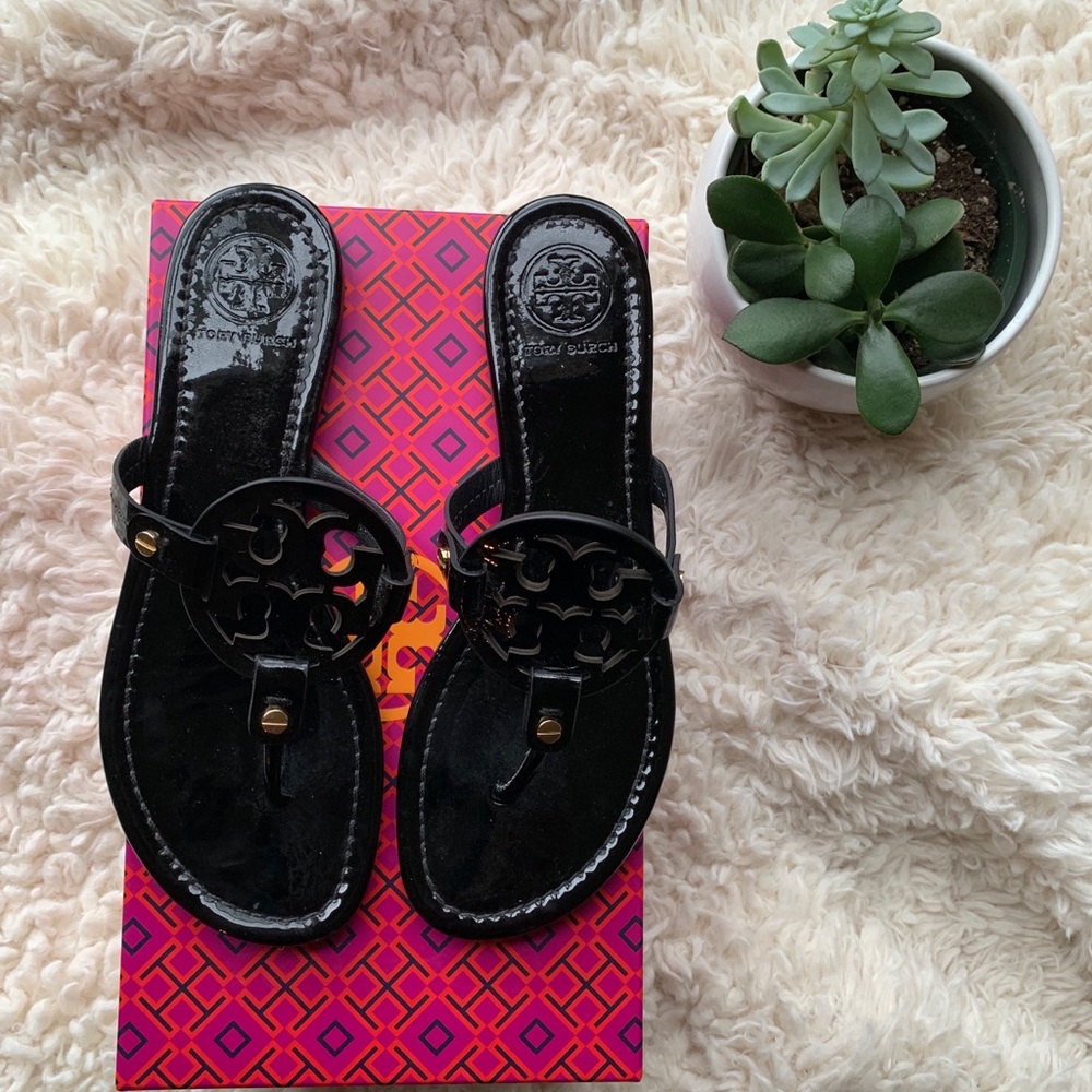 Tory Burch Miller Black Patent Flip Flops